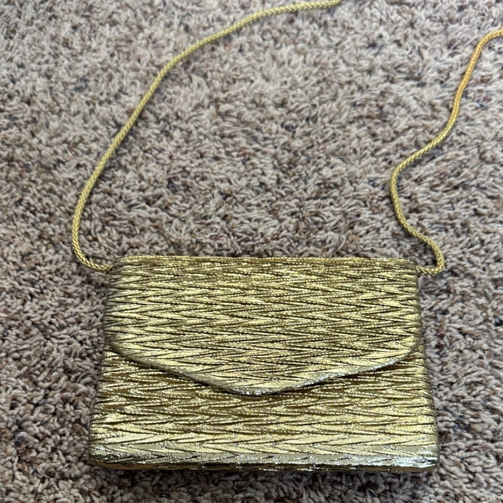 Vintage Carolyne Barton Metallic Gold Evening Crossbody Bag